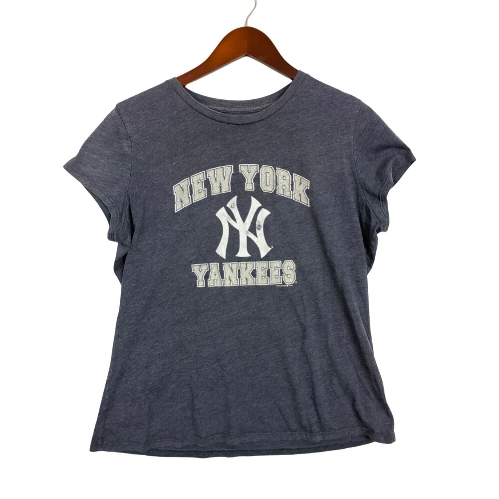 New York Yankees Women's T-Shirt Blue Gray MLB Baseball Graphic Tee Short Sleeve